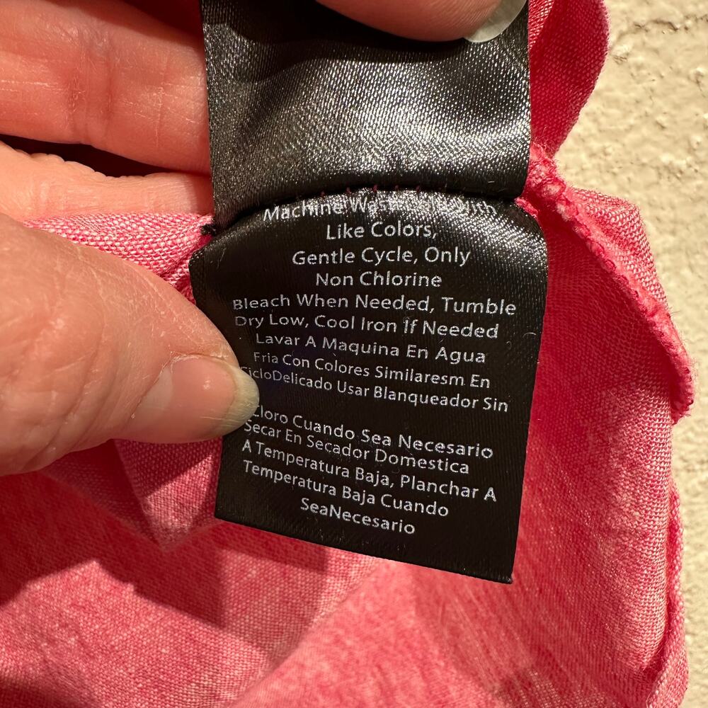 harve benard Size Small Linen Blouse Cotton Blend Washable Short Sleeve Pink - Picture 5 of 8